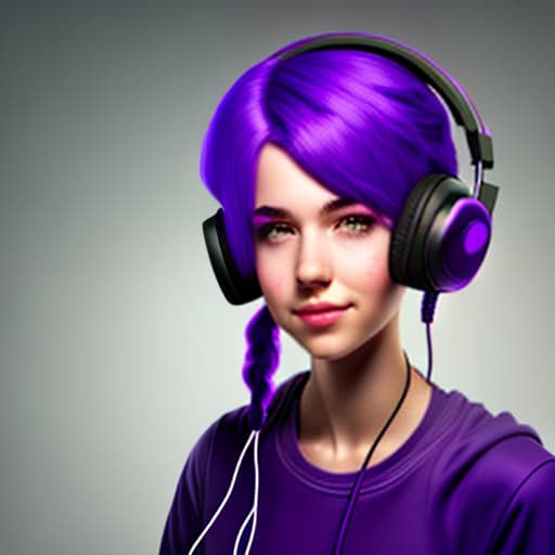 estilovintedois girl with medium length purple hair with gaming headphones