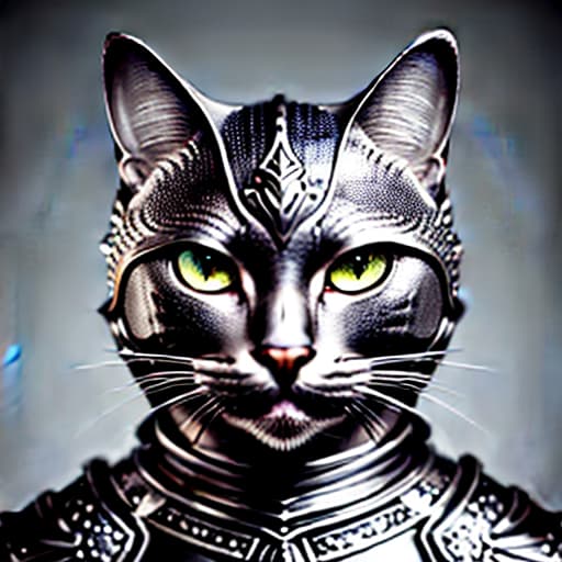  cat knight, portrait, finely detailed armor, intricate design, silver, silk, cinematic lighting, 4k