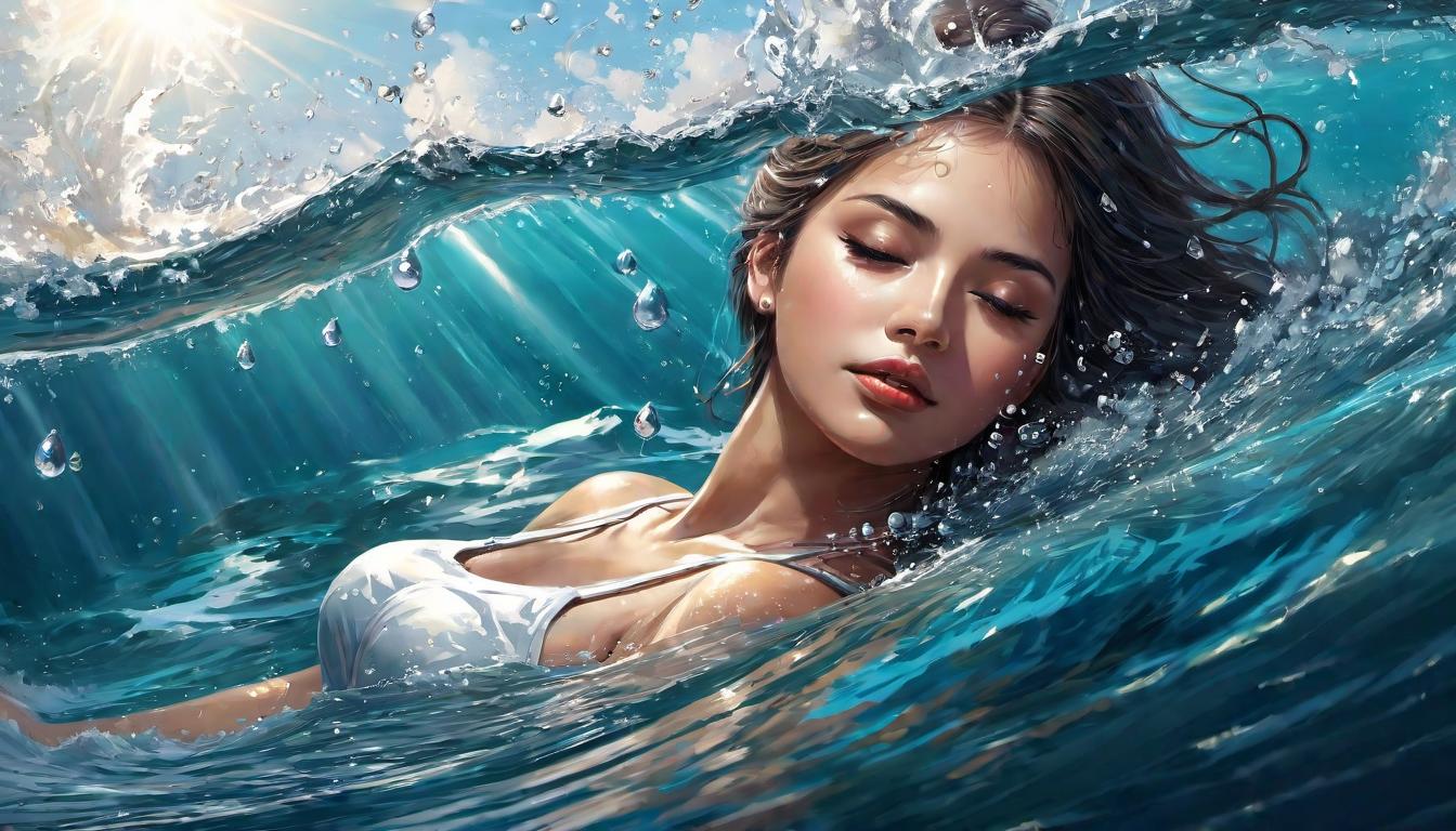  digital illustration, Drops of light falling into a body of water, each creating expansive ripples, impact of actions, far reaching influence, cascading effects, vastness of contribution, ocean of potential, looking at viewer, dynamic pose, (intricate details, masterpiece, best quality)