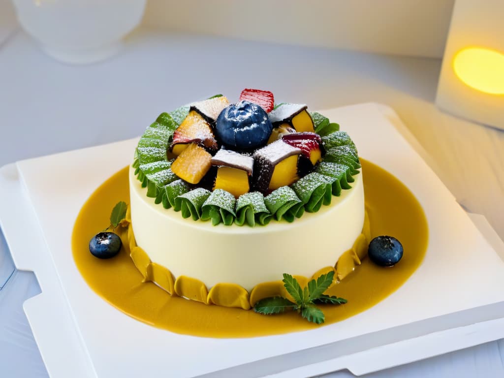  An image of a beautifully plated traditional Nigerian dessert, showcasing intricate details of the dessert's texture, colors, and garnishes. The dessert should be presented on a minimalist white plate, set against a clean, unobtrusive background to emphasize the richness and cultural significance of Nigerian sweet treats. hyperrealistic, full body, detailed clothing, highly detailed, cinematic lighting, stunningly beautiful, intricate, sharp focus, f/1. 8, 85mm, (centered image composition), (professionally color graded), ((bright soft diffused light)), volumetric fog, trending on instagram, trending on tumblr, HDR 4K, 8K