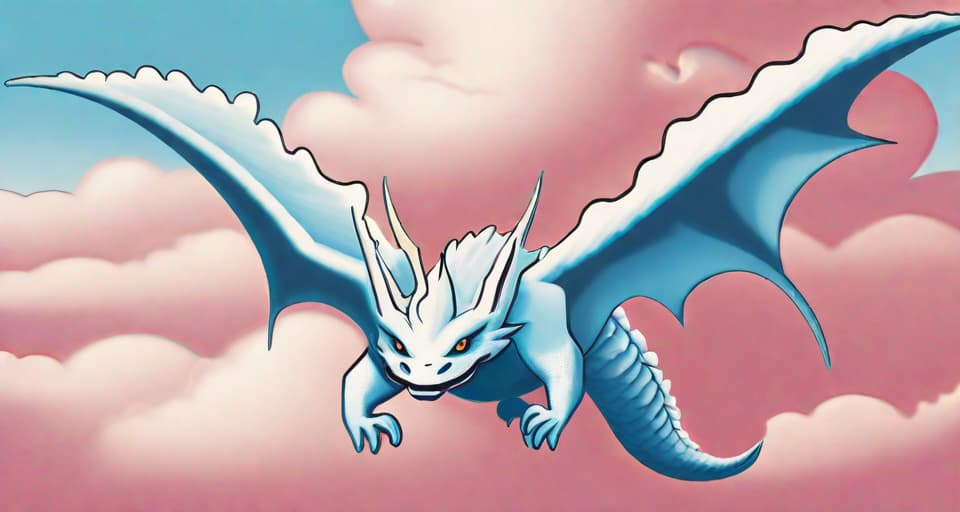  story book style illustration of a (((fluffy cloud))) (((in the shape of a dragon)))