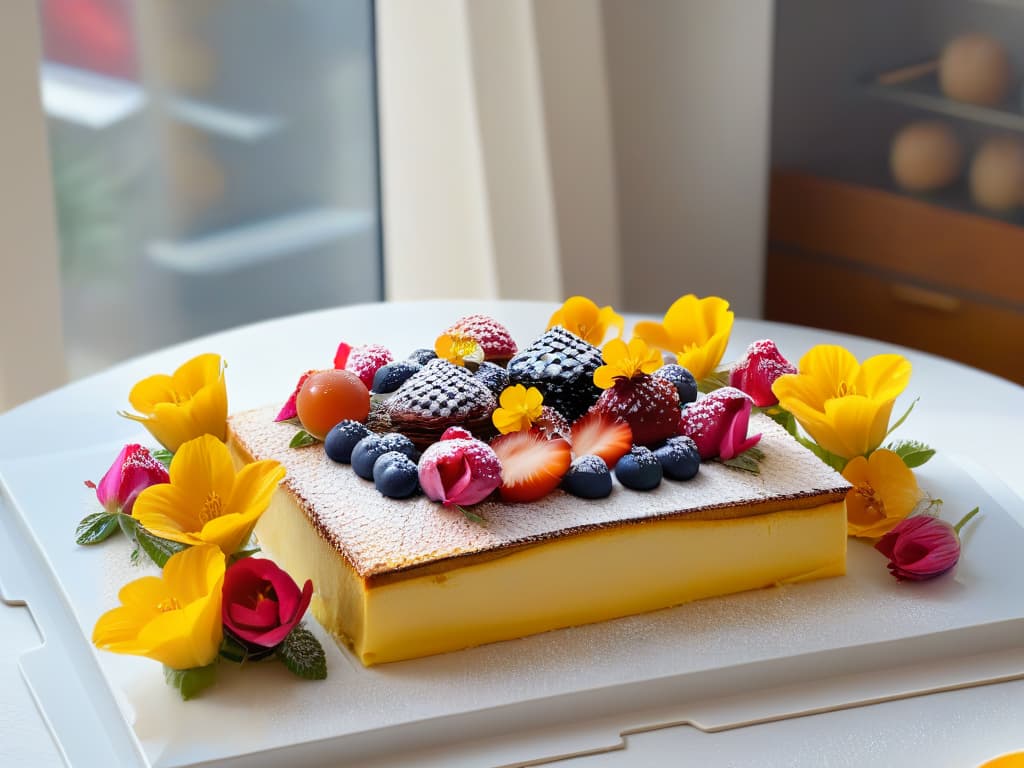  An exquisitely detailed and ultrarealistic 8k image of a pristine, minimalist kitchen counter showcasing an array of elegantly crafted pastries and desserts, each meticulously garnished with delicate edible flowers and artistically placed drizzles of colorful sauces. The soft natural light filtering through a nearby window highlights the intricate textures and vibrant colors of the delectable treats, creating a visually stunning and inspiring scene that embodies the essence of professional online pastry certification. hyperrealistic, full body, detailed clothing, highly detailed, cinematic lighting, stunningly beautiful, intricate, sharp focus, f/1. 8, 85mm, (centered image composition), (professionally color graded), ((bright soft diffused light)), volumetric fog, trending on instagram, trending on tumblr, HDR 4K, 8K