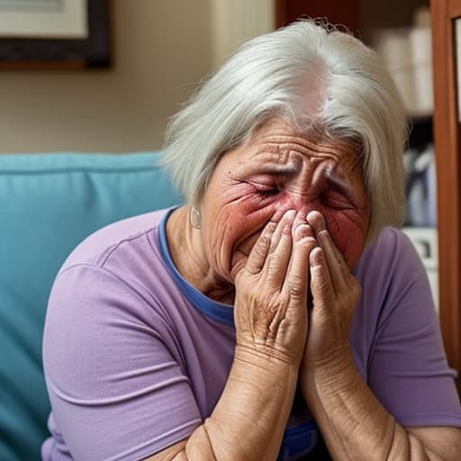  Old woman crying over a dog peeped