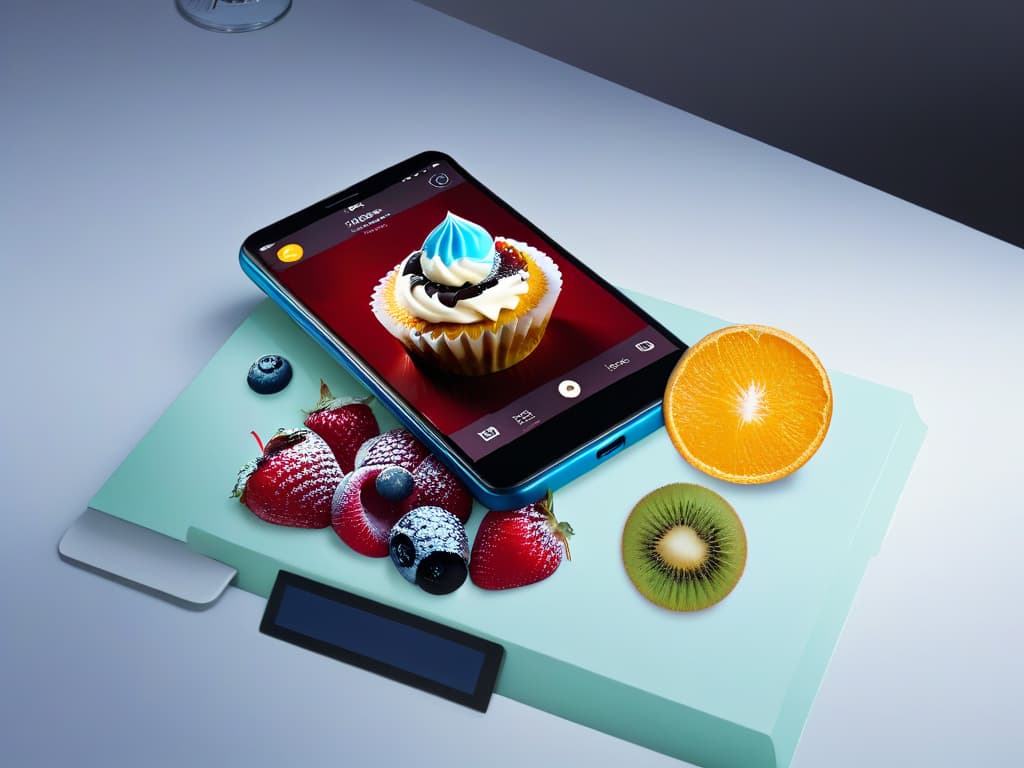  An ultradetailed image of a sleek, futuristic smartphone displaying a cuttingedge dessert design app interface. The app features a minimalist and sophisticated design with vibrant colors, intuitive navigation icons, and intricate dessert design options like 3D modeling tools, customizable templates, and virtual tasting capabilities. The screen shows a stunning dessert creation being digitally crafted, showcasing the innovative technology revolutionizing the world of pastry design. hyperrealistic, full body, detailed clothing, highly detailed, cinematic lighting, stunningly beautiful, intricate, sharp focus, f/1. 8, 85mm, (centered image composition), (professionally color graded), ((bright soft diffused light)), volumetric fog, trending on instagram, trending on tumblr, HDR 4K, 8K