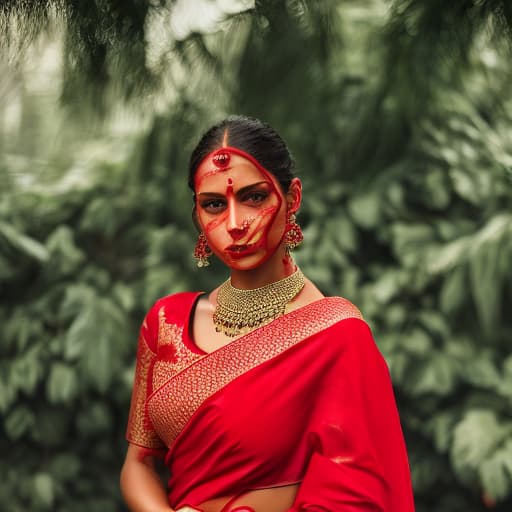 portrait+ style Red saree muscle punching