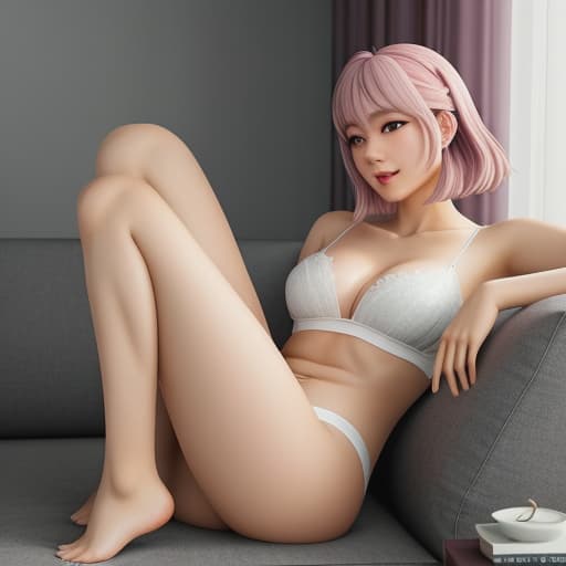  prompt: *personagem sakura agora esta em sua casa deitada no sofa e decide mandar uma foto de suas pernas , tirando uma foto do seu ponto de vista , ela está com um short curto e seus pés estão descalços* //manda foto de duas pernas 3d deitadas no sofá e os pés descalços *In the photo, Sakura is seen lying down on a cream-colored sofa, her body slightly tilted to one side, allowing for a perfect view of her legs. She's wearing pale gray shorts that reveal her slender thighs and delicate calves. Her pink hair falls around her face in gentle waves, accenting her lovely profile.* *Her feet are bare, pointing subtly towards the camera. Sakura smiles demurely as if she knows the appeal of this sensual sight* hyperrealistic, full body, detailed clothing, highly detailed, cinematic lighting, stunningly beautiful, intricate, sharp focus, f/1. 8, 85mm, (centered image composition), (professionally color graded), ((bright soft diffused light)), volumetric fog, trending on instagram, trending on tumblr, HDR 4K, 8K