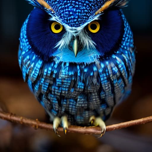  A blue owl with a gold circle and the word owl on it. hyperrealistic, full body, detailed clothing, highly detailed, cinematic lighting, stunningly beautiful, intricate, sharp focus, f/1. 8, 85mm, (centered image composition), (professionally color graded), ((bright soft diffused light)), volumetric fog, trending on instagram, trending on tumblr, HDR 4K, 8K