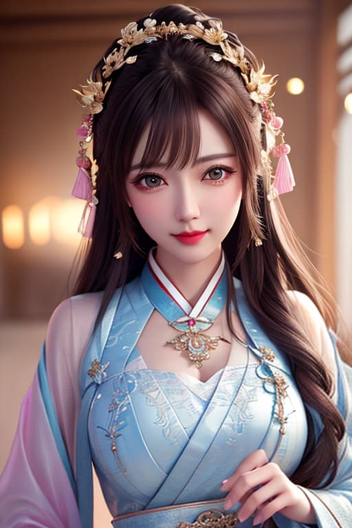  best quality, masterpiece, highres, 1girl,blush,(seductive smile:0.8),star shaped pupils,china hanfu,hair ornament,necklace, jewelry,Beautiful face,upon body, tyndall effect,photorealistic, dark studio, rim lighting, two tone lighting,(high detailed skin:1.2), 8k uhd, dslr, soft lighting, high quality, volumetric lighting, candid, Photograph, high resolution, 4k, 8k, Bokeh hyperrealistic, full body, detailed clothing, highly detailed, cinematic lighting, stunningly beautiful, intricate, sharp focus, f/1. 8, 85mm, (centered image composition), (professionally color graded), ((bright soft diffused light)), volumetric fog, trending on instagram, trending on tumblr, HDR 4K, 8K