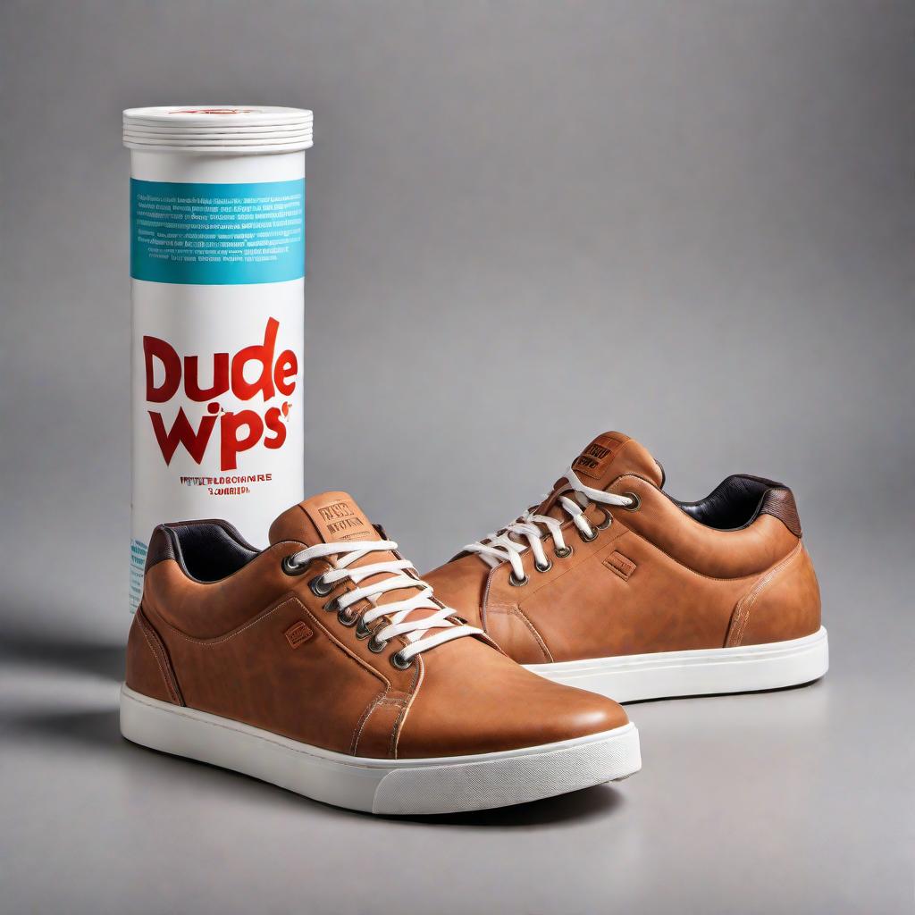  Design a package of Dude Wipes that looks like a Hey Dude shoe. The packaging should incorporate the style and elements of Hey Dude Shoes, such as casual, laid-back design, comfortable textures, and possibly shoe-like patterns. The package must still function as Dude Wipes, but visually, it should be a creative blend between a shoe and wipe packaging, with branding elements from both products clearly visible. hyperrealistic, full body, detailed clothing, highly detailed, cinematic lighting, stunningly beautiful, intricate, sharp focus, f/1. 8, 85mm, (centered image composition), (professionally color graded), ((bright soft diffused light)), volumetric fog, trending on instagram, trending on tumblr, HDR 4K, 8K