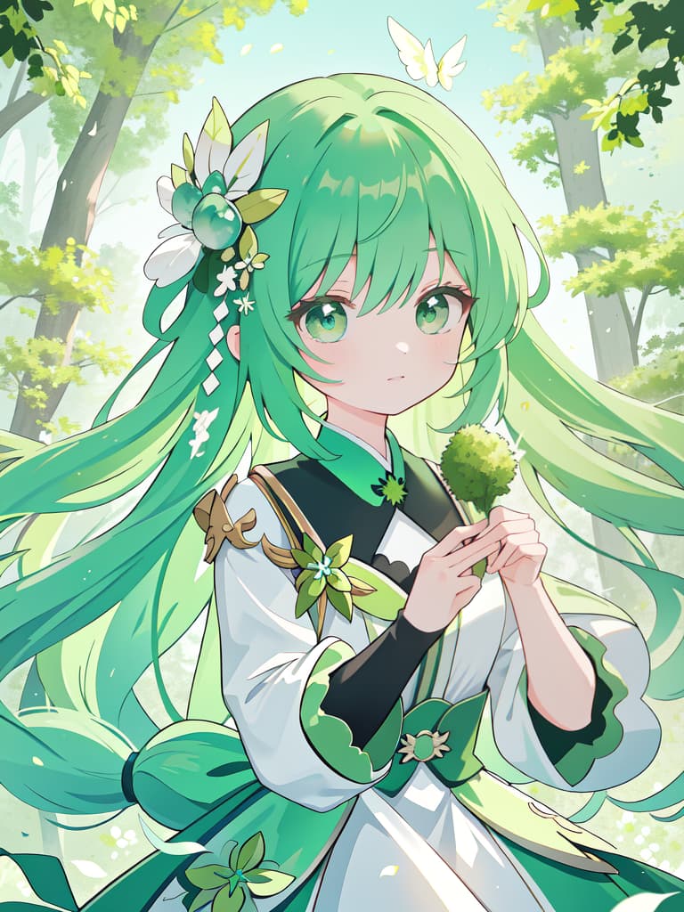  Peace of use committee of green hair character, masterpiece, best quality,8k,ultra detailed,high resolution,an extremely delicate and beautiful,hyper detail