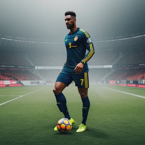  jogador de futebol hyperrealistic, full body, detailed clothing, highly detailed, cinematic lighting, stunningly beautiful, intricate, sharp focus, f/1. 8, 85mm, (centered image composition), (professionally color graded), ((bright soft diffused light)), volumetric fog, trending on instagram, trending on tumblr, HDR 4K, 8K