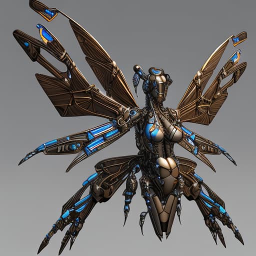  Steampunk cybernetic biomechanical hornet with wings, 3 d model, very coherent symmetrical artwork