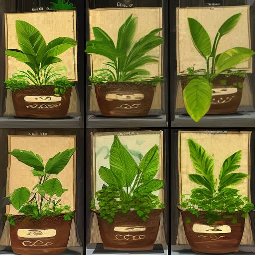  Please generate a tobacco plant, require hand-painted texture, including roots, stems, leaves, flowers and fruits,