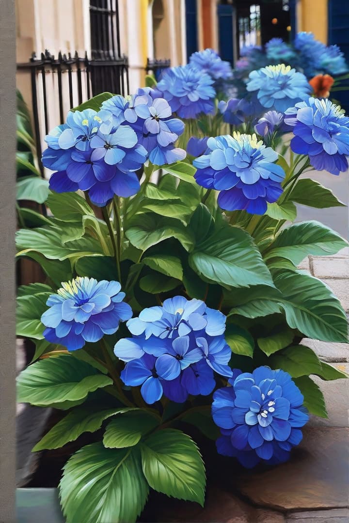  Express your creativity through digital painting. Transform the canvas with a palette of colors, blending and shading to create your own unique masterpiece: Blue flowers on a street