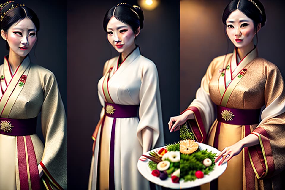  True, full body photos, lying flat, serving the dishes, Hanfu, visual errors hyperrealistic, full body, detailed clothing, highly detailed, cinematic lighting, stunningly beautiful, intricate, sharp focus, f/1. 8, 85mm, (centered image composition), (professionally color graded), ((bright soft diffused light)), volumetric fog, trending on instagram, trending on tumblr, HDR 4K, 8K