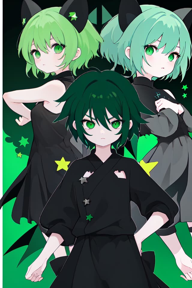  Black three star green hair character