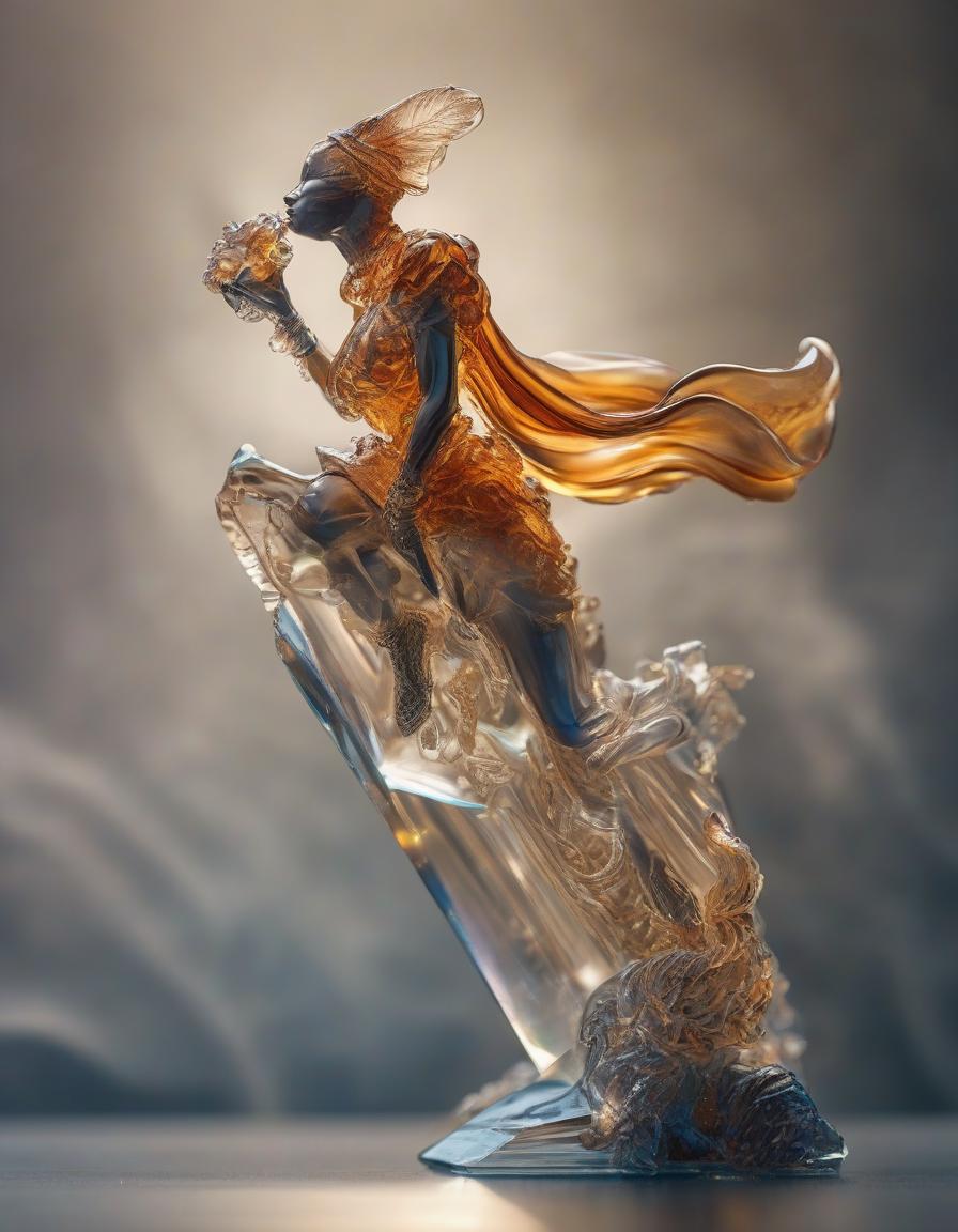  Glassmorphism, transparent figurine with fine art hyperrealistic, full body, detailed clothing, highly detailed, cinematic lighting, stunningly beautiful, intricate, sharp focus, f/1. 8, 85mm, (centered image composition), (professionally color graded), ((bright soft diffused light)), volumetric fog, trending on instagram, trending on tumblr, HDR 4K, 8K