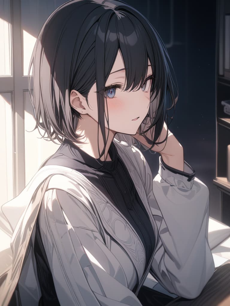  Illness, short hair, black hair, masterpiece, best quality,8k,ultra detailed,high resolution,an extremely delicate and beautiful,hyper detail