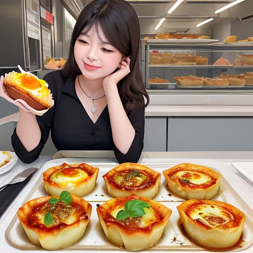  Help me make a picture: the content contains fat beef lasagna egg tarts，