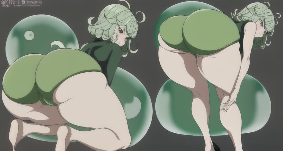  4k, Anime , 4k, ghibli Anime, detailed animation , tatsumaki view from behind bent knees, toned curvy legs, huge ass, round bubble butt, bare legs