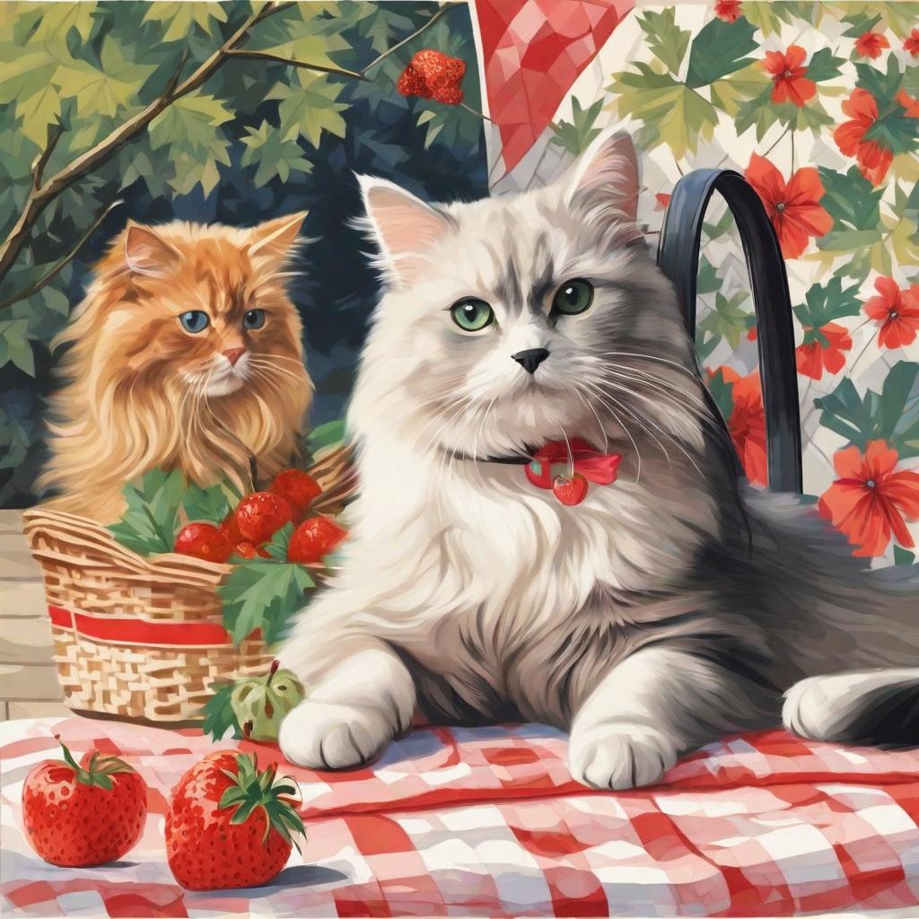  masterpiece, best quality,Draw a picture of a cat and a dog going on a picnic