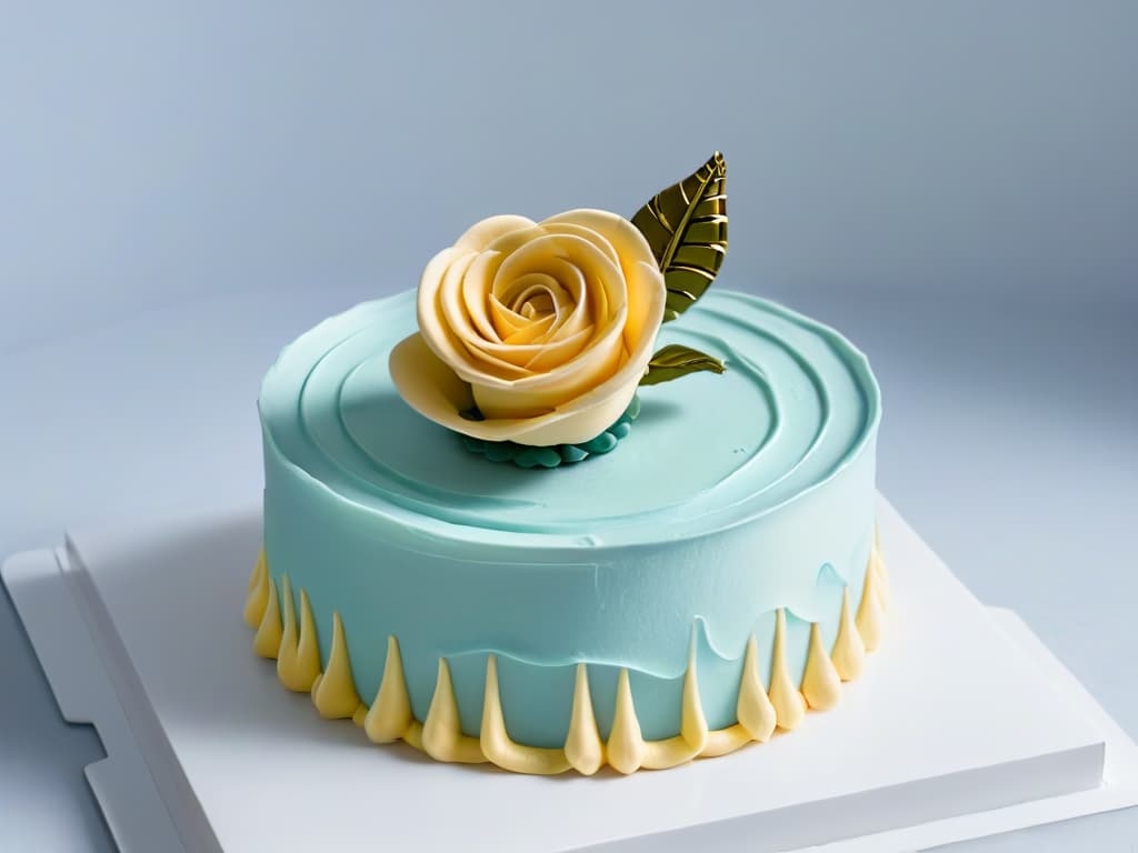  A sleek, minimalistic image featuring an intricately designed 3D printed cake topper in the shape of a delicate rose, showcasing the precision and artistry achievable through the fusion of baking and 3D printing technologies. The cake topper is elegantly displayed against a softfocus background, emphasizing its detailed craftsmanship and the seamless integration of innovative techniques in the realm of pastry arts. hyperrealistic, full body, detailed clothing, highly detailed, cinematic lighting, stunningly beautiful, intricate, sharp focus, f/1. 8, 85mm, (centered image composition), (professionally color graded), ((bright soft diffused light)), volumetric fog, trending on instagram, trending on tumblr, HDR 4K, 8K