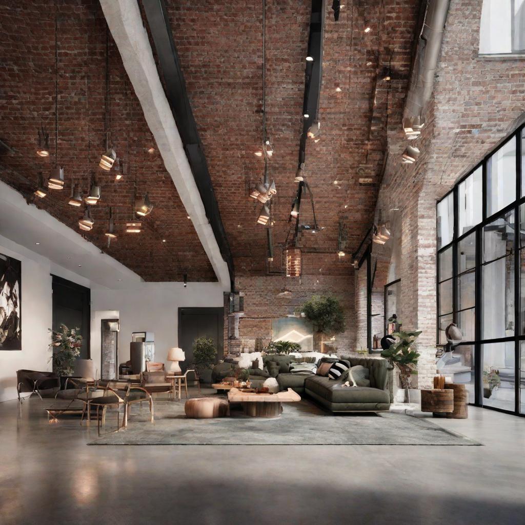   Picture a loft space featuring exposed brick walls, polished concrete floors, and metal framed furniture for an urban vibe. 8k, cinematic lighting, HDR