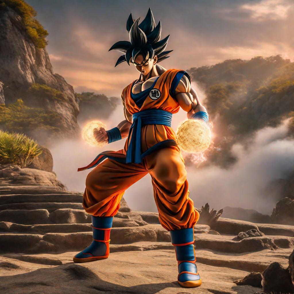  Goku peleando con a barni hyperrealistic, full body, detailed clothing, highly detailed, cinematic lighting, stunningly beautiful, intricate, sharp focus, f/1. 8, 85mm, (centered image composition), (professionally color graded), ((bright soft diffused light)), volumetric fog, trending on instagram, trending on tumblr, HDR 4K, 8K