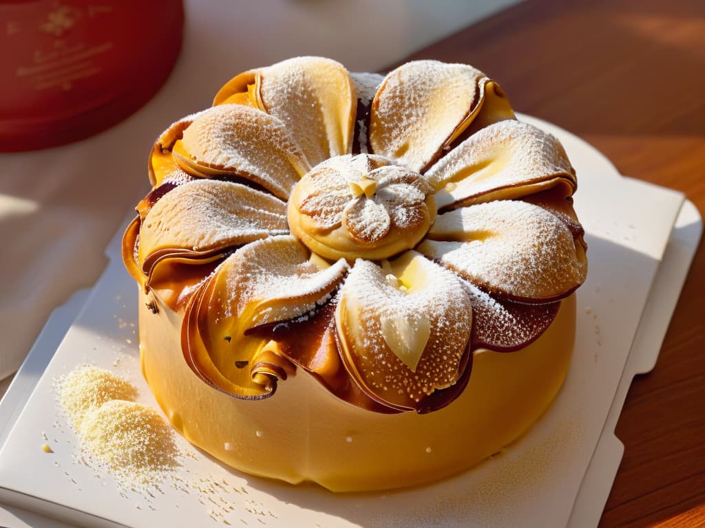  A closeup, highly detailed image of a traditional Moroccan pastry known as "Chebakia". The pastry is intricately shaped into a flowerlike design, coated in honey, and sprinkled with sesame seeds. The lighting is soft, highlighting the golden hues of the honey and the texture of the sesame seeds. The background is blurred to keep the focus solely on the exquisite details of the pastry. hyperrealistic, full body, detailed clothing, highly detailed, cinematic lighting, stunningly beautiful, intricate, sharp focus, f/1. 8, 85mm, (centered image composition), (professionally color graded), ((bright soft diffused light)), volumetric fog, trending on instagram, trending on tumblr, HDR 4K, 8K