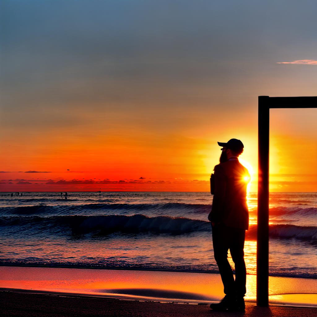  A person standing in front of a sunset