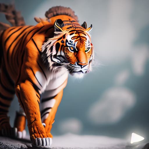  ninja tiger Bold and Daring hyperrealistic, full body, detailed clothing, highly detailed, cinematic lighting, stunningly beautiful, intricate, sharp focus, f/1. 8, 85mm, (centered image composition), (professionally color graded), ((bright soft diffused light)), volumetric fog, trending on instagram, trending on tumblr, HDR 4K, 8K