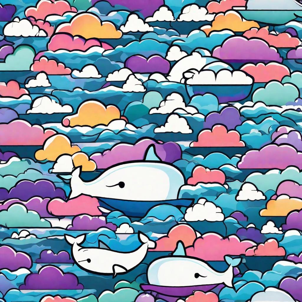  masterpiece, best quality,Help me draw a cute whale with blue and purple background and dream clouds