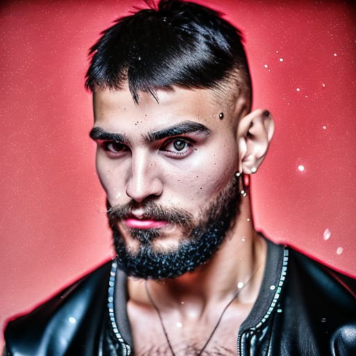 portrait+ style Russian queer MMA artist brunette hunk dude face