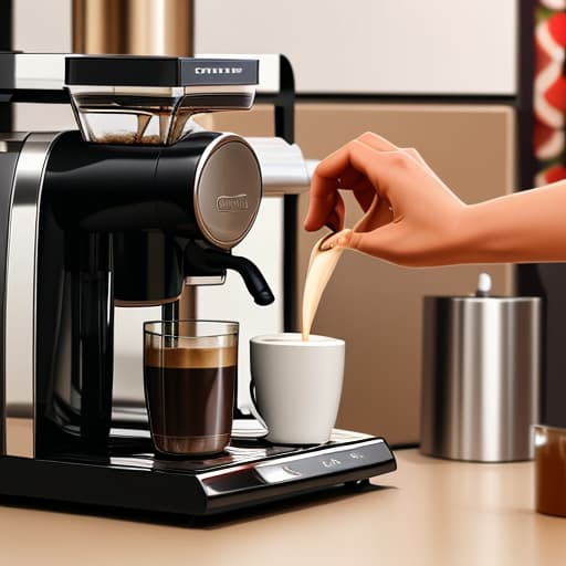  Create an image that shows coffee beans being poured into a coffee machine