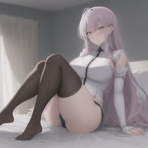  anime waifu woman busting out siting on bed and for full body on bed spreading while male is entering female