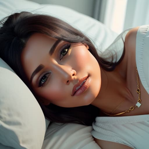  close up portrait of a woman in face lying in bed top view, loud singing sad song hyperrealistic, full body, detailed clothing, highly detailed, cinematic lighting, stunningly beautiful, intricate, sharp focus, f/1. 8, 85mm, (centered image composition), (professionally color graded), ((bright soft diffused light)), volumetric fog, trending on instagram, trending on tumblr, HDR 4K, 8K