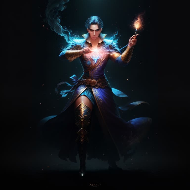  Male mage casting a spell in a magic duel hyperrealistic, full body, detailed clothing, highly detailed, cinematic lighting, stunningly beautiful, intricate, sharp focus, f/1. 8, 85mm, (centered image composition), (professionally color graded), ((bright soft diffused light)), volumetric fog, trending on instagram, trending on tumblr, HDR 4K, 8K