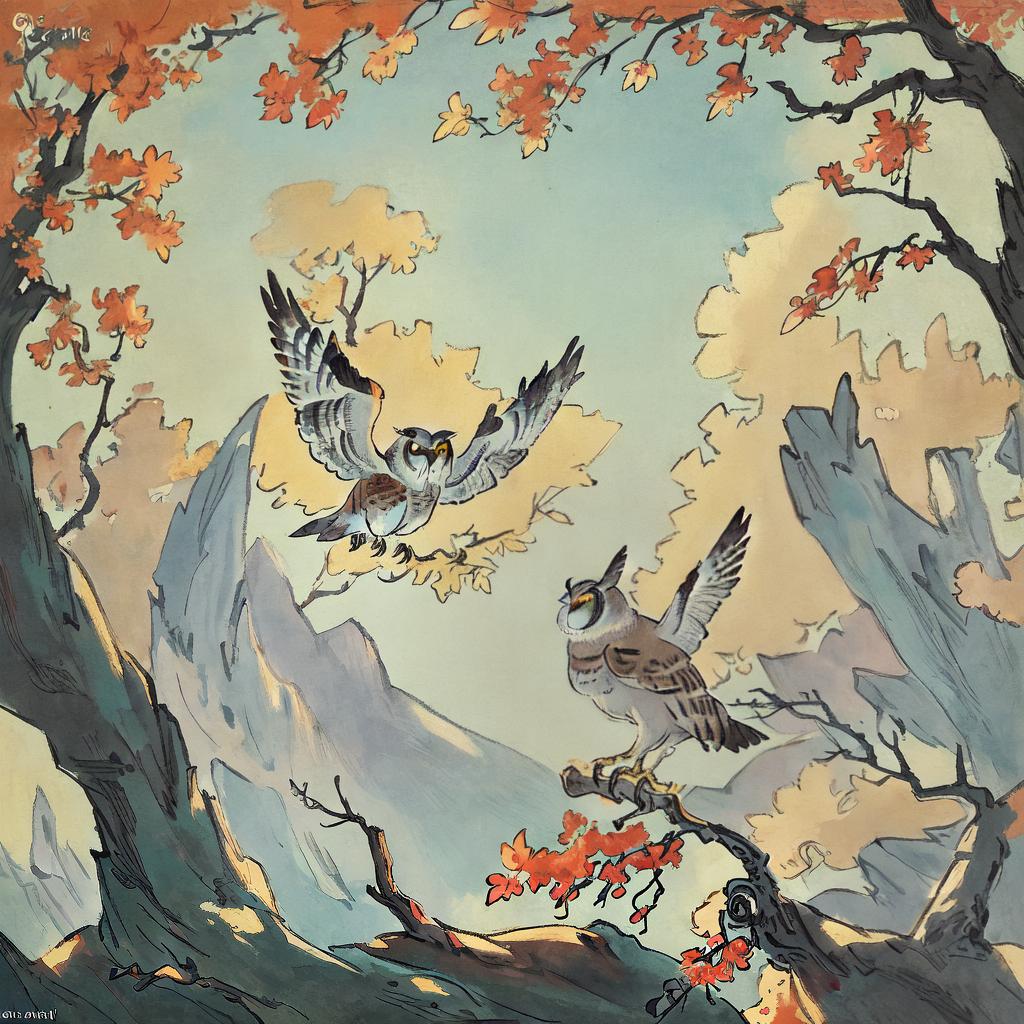  A cartoon style masterpiece depicting an excited owl, with its ((feathers ruffled)), flying out of its tree hole in the morning sun. The owl clutches a treasure map in its talons, adding an element of mystery and adventure. The artwork is of (((best quality))), 8k resolution, and high detailed, showcasing the intricate details of the owl's feathers and the textures of the tree bark. The scene is filled with vibrant colors, with warm sunlight casting a golden glow on the surroundings. The artist's skillful use of shading and highlights brings depth and life to the illustration. For more information about the artist and their portfolio, visit their website: www.cartoonowlart.com. hyperrealistic, full body, detailed clothing, highly detailed, cinematic lighting, stunningly beautiful, intricate, sharp focus, f/1. 8, 85mm, (centered image composition), (professionally color graded), ((bright soft diffused light)), volumetric fog, trending on instagram, trending on tumblr, HDR 4K, 8K