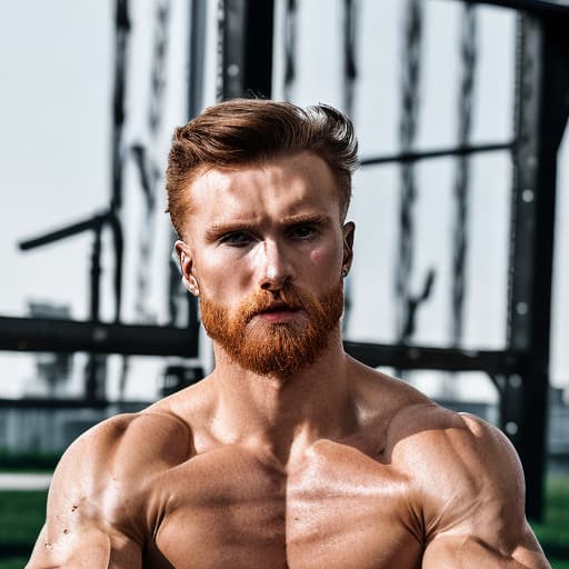 portrait+ style Russian queer fitness model Ginger hunk dude face