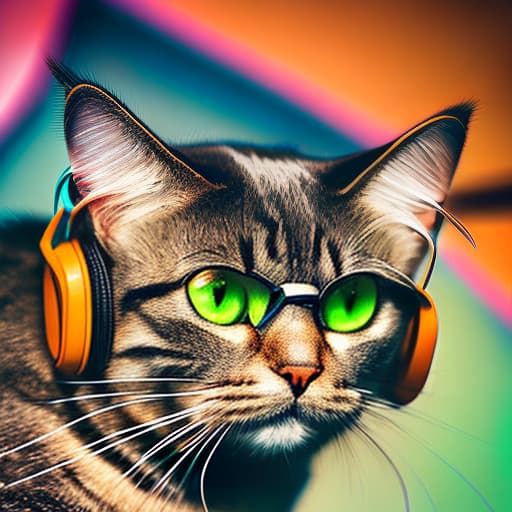 nvinkpunk Realistic image of a cat wearing headphones and reading glasses while riding a bus. hyperrealistic, full body, detailed clothing, highly detailed, cinematic lighting, stunningly beautiful, intricate, sharp focus, f/1. 8, 85mm, (centered image composition), (professionally color graded), ((bright soft diffused light)), volumetric fog, trending on instagram, trending on tumblr, HDR 4K, 8K