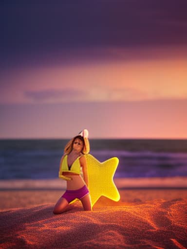 redshift style K-pop star on beach in bikini holding a mike, porealistic, high quality, highly detailed, cinematic lighting, intricate, sharp focus, f/1. 8, 85mm, (centered image composition), (professionally color graded), ((bright soft diffused light)), volumetric fog, trending on instagram, HDR 4K, 8K