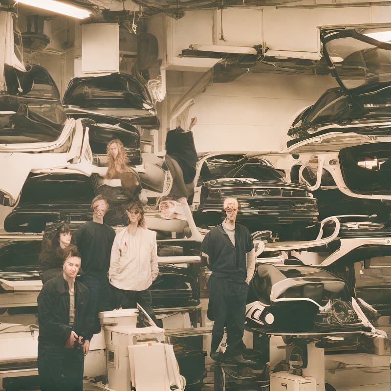 analog style team of professionals from a vehicle workshop