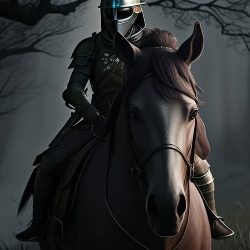  Un soldado con armadura de guerra desgastada dañada sin casco con rostro lastimado montando un caballo de color marrón caminando por un bosque sombrío oscuro ambiente triste y oscuro con cabeza en picada ambiente triste con lluvia llorando Cinematic Quality, High Resolution, Dramatic hyperrealistic, full body, detailed clothing, highly detailed, cinematic lighting, stunningly beautiful, intricate, sharp focus, f/1. 8, 85mm, (centered image composition), (professionally color graded), ((bright soft diffused light)), volumetric fog, trending on instagram, trending on tumblr, HDR 4K, 8K