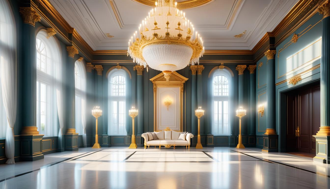  architectural style Baroque interior, luxury, ceremonial hall, big hall, light wall, emperor throne, marble, front view, . clean lines, geometric shapes, minimalist, modern, architectural drawing, highly detailed hyperrealistic, full body, detailed clothing, highly detailed, cinematic lighting, stunningly beautiful, intricate, sharp focus, f/1. 8, 85mm, (centered image composition), (professionally color graded), ((bright soft diffused light)), volumetric fog, trending on instagram, trending on tumblr, HDR 4K, 8K