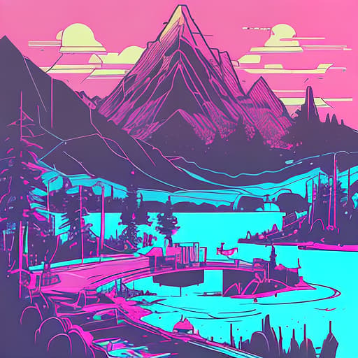 nvinkpunk Whimsical lake and mountains