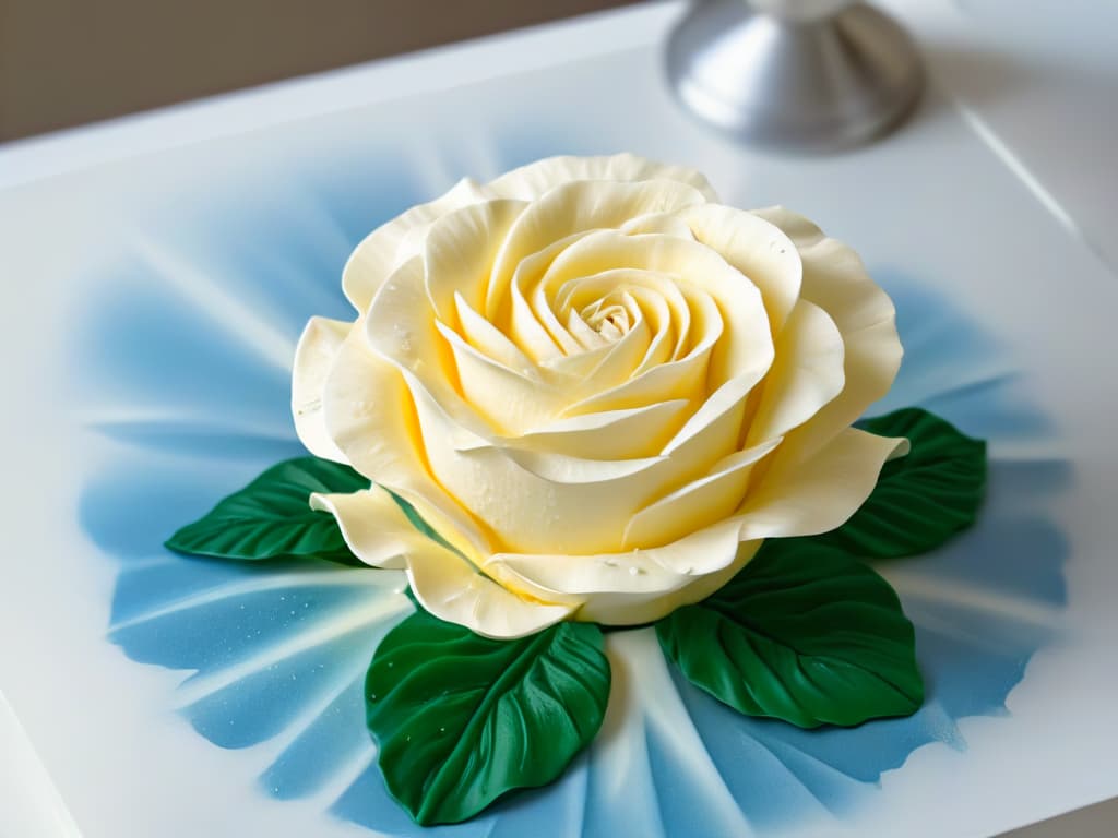  An ultradetailed closeup image of a delicate, intricate sugar rose being meticulously crafted by skilled hands, captured in stunning highdefinition detail to showcase the tactile nature of baking in Braille. The image focuses on the precise movements and textures involved in creating this edible work of art, highlighting the beauty and precision required in the world of Braille baking. hyperrealistic, full body, detailed clothing, highly detailed, cinematic lighting, stunningly beautiful, intricate, sharp focus, f/1. 8, 85mm, (centered image composition), (professionally color graded), ((bright soft diffused light)), volumetric fog, trending on instagram, trending on tumblr, HDR 4K, 8K