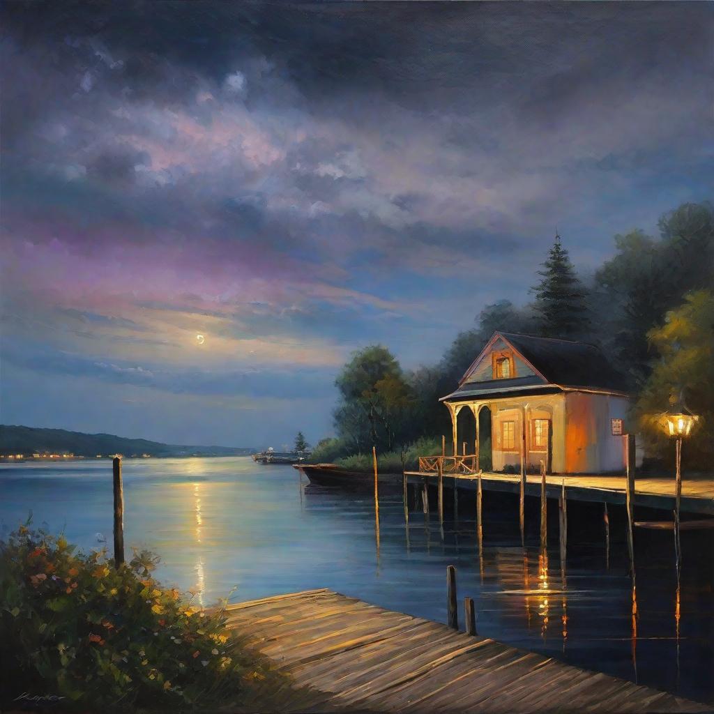  masterpiece, best quality,Night, dock, pastel painting