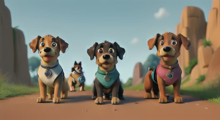  {The three dogs setting off on a journey into the unknown., Eager faces ready for whatever awaits on their next adventure.