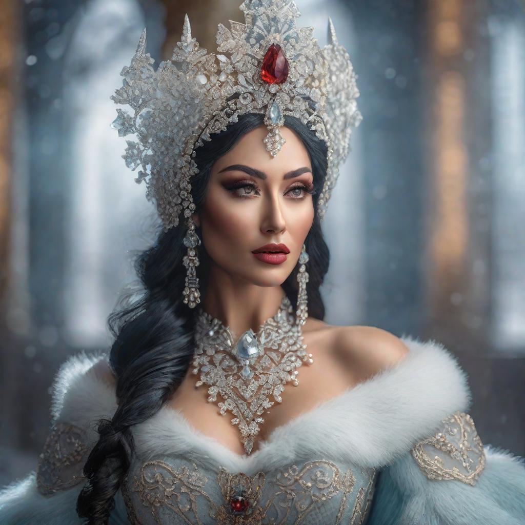  Reina de hielo hyperrealistic, full body, detailed clothing, highly detailed, cinematic lighting, stunningly beautiful, intricate, sharp focus, f/1. 8, 85mm, (centered image composition), (professionally color graded), ((bright soft diffused light)), volumetric fog, trending on instagram, trending on tumblr, HDR 4K, 8K