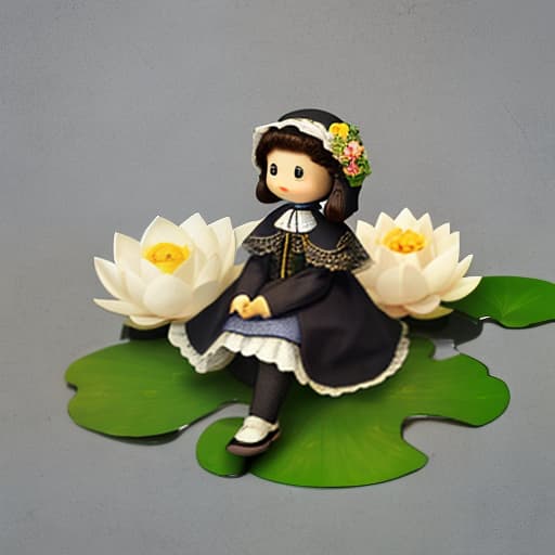  A doll sitting on a lotus flower,